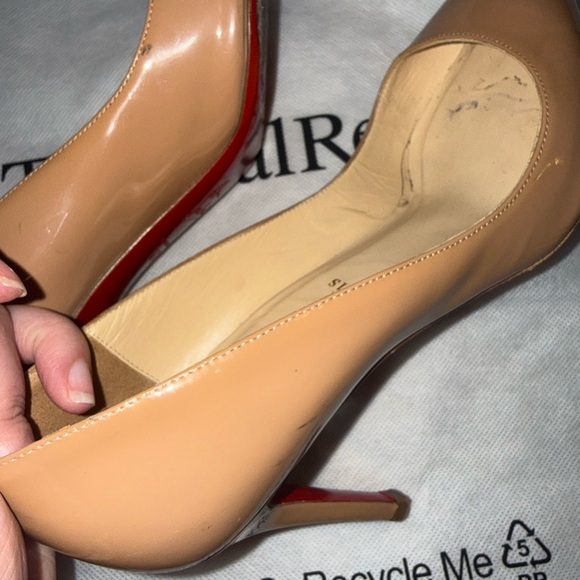 Christian Louboutin Beige Patent Leather Pointed Toe Pumps - Picture 10 of 11